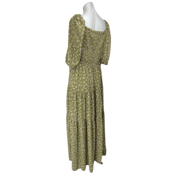 Ann Taylor Green Floral Short Sleeve Smocked Ruffle Tiered Maxi A-Line Dress 8 - Picture 2 of 5